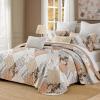 Dobuyly Fall Quilt Queen Size Set, Beige and Brown Floral Plaid Patchwork Bedspread Reversible Coverlet Set 3 Pieces, Soft Lightweight Microfiber Bedding Set for All Season, 96"x90" view 2