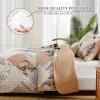 Dobuyly Fall Quilt Queen Size Set, Beige and Brown Floral Plaid Patchwork Bedspread Reversible Coverlet Set 3 Pieces, Soft Lightweight Microfiber Bedding Set for All Season, 96"x90" view 3