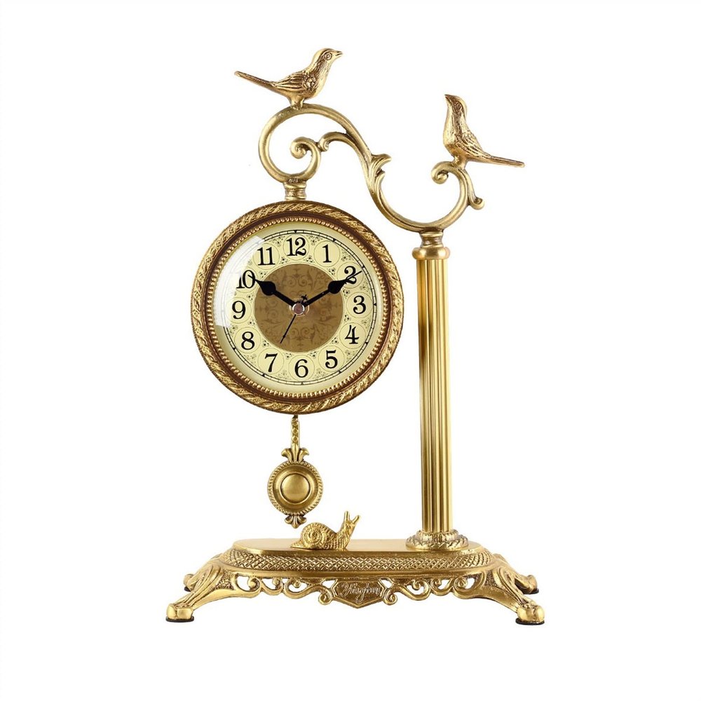 HEXEH Desktop Clock European-Style Copper Ornaments Home Antique Desk Clock Porch Office Decoration Clock Birthday Gift Tabletop Decorative Clock