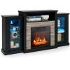 Tangkula Electric Fireplace TV Stand, Electric Fireplace Mantel with 16-Color Led Lights, Adjustable Glass Shelves, Remote & Smart APP Control, TV Console for Living Room (Black) view 1