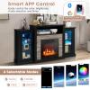 Tangkula Electric Fireplace TV Stand, Electric Fireplace Mantel with 16-Color Led Lights, Adjustable Glass Shelves, Remote & Smart APP Control, TV Console for Living Room (Black) view 3