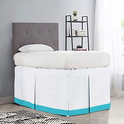OnlineChoiceSheet White/Turquoise Split Corner Two Tone Tailored Dorm Room Bed Skirt with Three Side Coverage in Twin XL Size (39" x 80"+ 36" Inch) 100% Egyptian Cotton, 1000 Thread Count