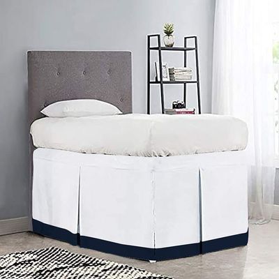 OnlineChoiceSheet White/Navy Split Corner Two Tone Tailored Dorm Room Bed Skirt with Three Side Coverage in Twin XL Size (39" x 80"+ 42" Inch) 100% Egyptian Cotton, 1000 Thread Count