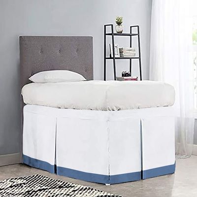 OnlineChoiceSheet White/Medium-Blue Split Corner Two Tone Tailored Dorm Room Bed Skirt with Three Side Coverage in Full Size (54" x 80"+ 42" Inch) 100% Egyptian Cotton, 1000 Thread Count