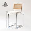 GrandNoor Natural Rattan Counter Height Stools Set of 4 with Solid Wood Back, 24 Inch Mid Century Modern Cesca Bar Stools, White Upholstery Boho Stool for Kitchen Counter with Chrome Metal Legs view 2