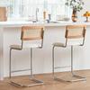 GrandNoor Natural Rattan Counter Height Stools Set of 4 with Solid Wood Back, 24 Inch Mid Century Modern Cesca Bar Stools, White Upholstery Boho Stool for Kitchen Counter with Chrome Metal Legs view 4