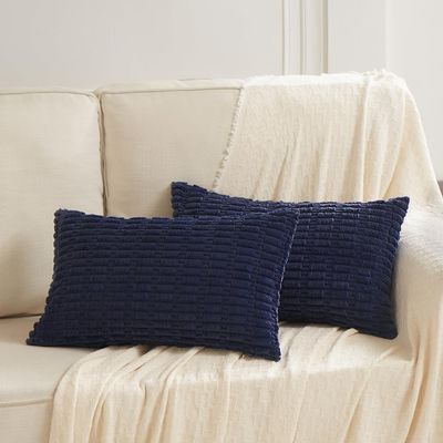 Fancy Homi 2 Packs Navy Blue Decorative Throw Pillow Covers 14x24 Inch for Living Room Couch Bed Sofa, Soft Corduroy Square Cushion Case 35x60 cm, Rustic Modern Farmhouse Boho Home Decor