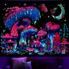 TUGCAY Blacklight Mushroom Tapestry, Glow In The Dark Tapestry Black Light Plant Fantasy UV Reactive Mushroom Butterfly Moon Tapestries Posters Wall Hanging for Bedroom Dorm Decor(60"x80") view 2