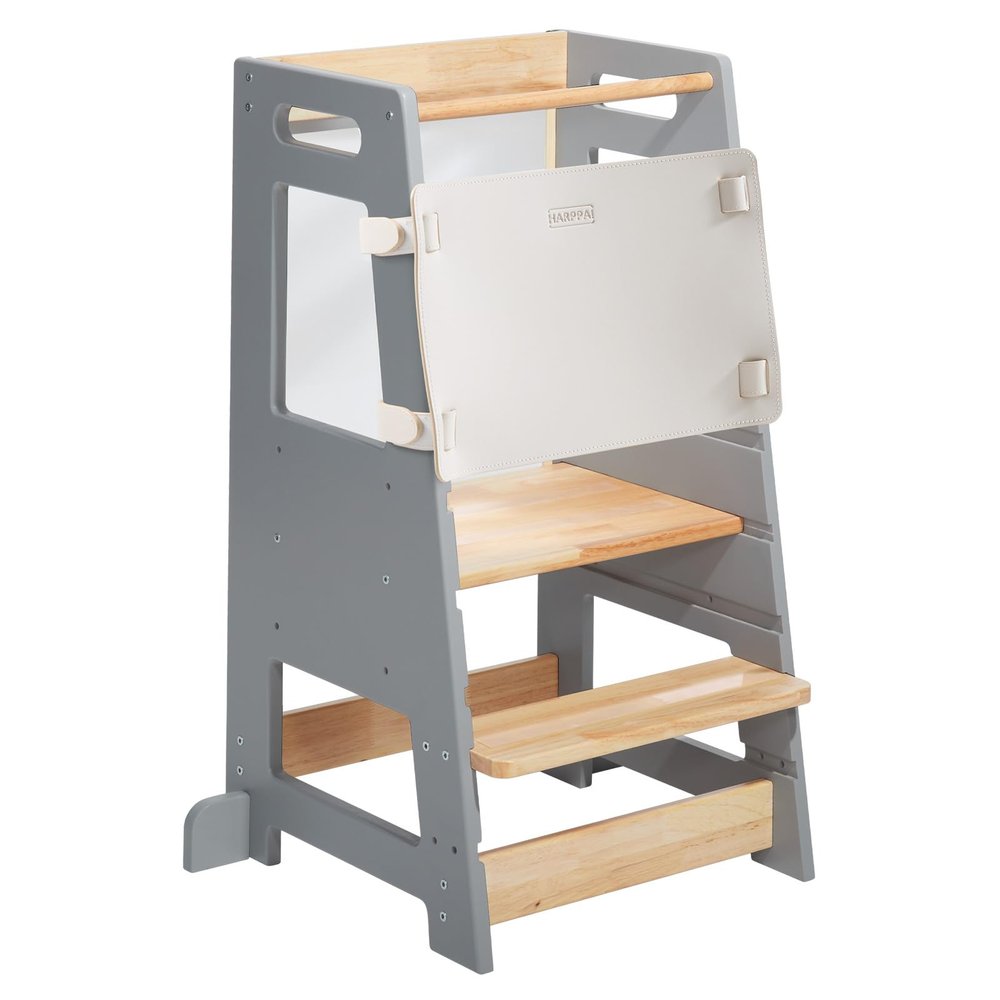 HARPPA Nordo Toddler Tower with Chalkboard, Kitchen Learning Helper, Grey