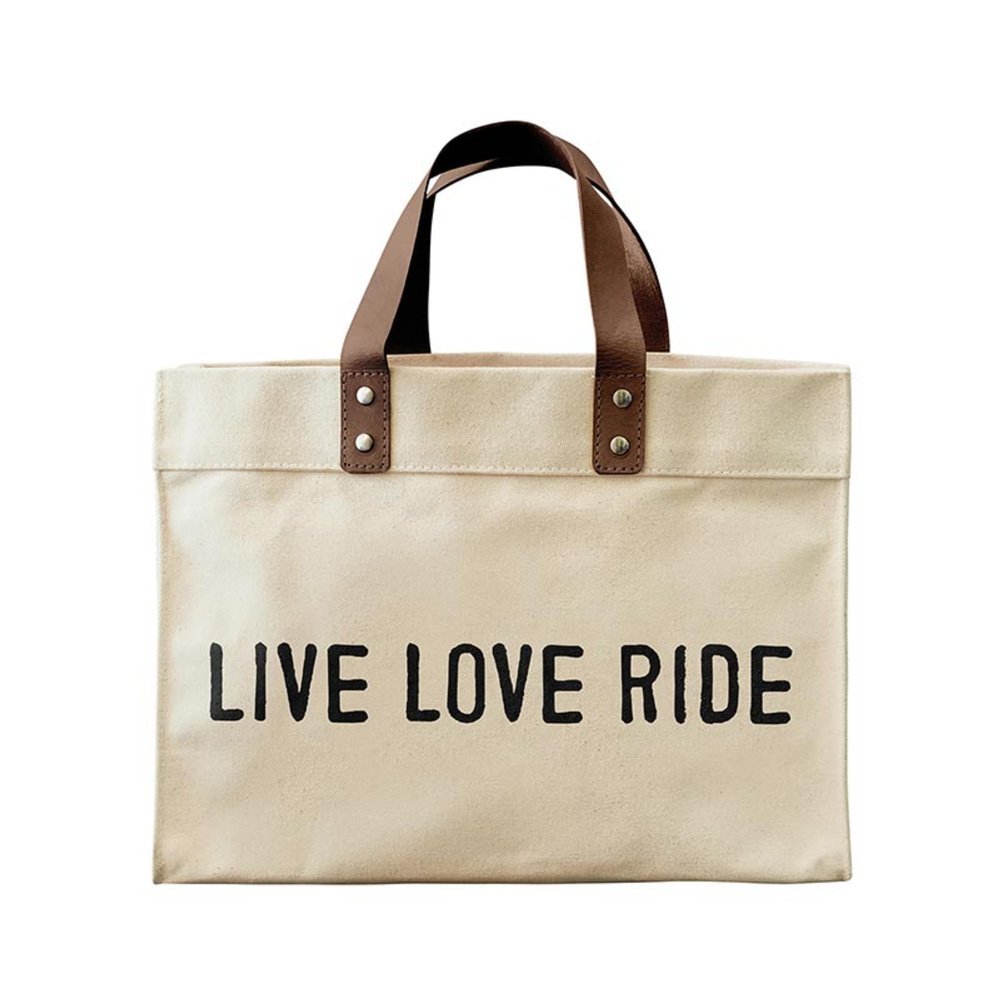 Santa Barbara Design Studio Tote Bags Face-to-Face Designs Cotton Canvas Bag with Leather Handles, 13" x 10", Live Love Ride