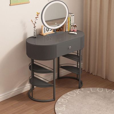 Makeup Vanity Dressing Table with Lighted Mirror - Makeup Vanity Desk with Lights, 3 Color Lighting Modes Adjustable Brightness, Modern minimalist dressing table for Bedroom Studio ( Color : Gray , Si
