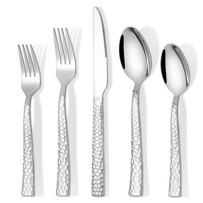 60 Piece Silverware Set for 12, Amafox Stainless Steel Hammered Flatware Set, Kitchen Utensil Cutlery Silverware Set Include Fork Spoon Knife, Mirror Finished Silverware Sets, Dishwasher Safe