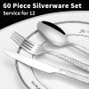 60 Piece Silverware Set for 12, Amafox Stainless Steel Hammered Flatware Set, Kitchen Utensil Cutlery Silverware Set Include Fork Spoon Knife, Mirror Finished Silverware Sets, Dishwasher Safe view 2
