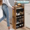 MARTY Rolling Storage Cart 7.9" W, 4-Tier Narrow Kitchen Cart with Wheels Handle, Slim Storage Mobile Shelving Utility Carts for Bathroom Laundry Room Organization Small Spaces(Rustic Brown) view 2