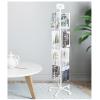 Rotating Metal Magazine Rack,4-Tier Leaflet Brochure Holder for A4 Size Document,Booklet,Newspaper Bookshelf Rack Storage Basket White view 2