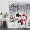 HVEST Winter Christmas Shower Curtain for Bathroom, Snowman and Cardinals in Grey Snow Forest Shower Curtain with Hooks, Snow Covers Pine Tree Bathroom Curtains Shower Set Holiday Decor, 72X72 inch view 3