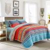 Tititada 3 Pieces Colorful Bohemian Quilt Set King Size, Boho Striped Blue n Red Printed Bedding Bedspread Coverlet Set for Summer, Soft Lightweight Microfiber Quilt with 2 Shams (102x88 inces) view 1