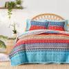 Tititada 3 Pieces Colorful Bohemian Quilt Set King Size, Boho Striped Blue n Red Printed Bedding Bedspread Coverlet Set for Summer, Soft Lightweight Microfiber Quilt with 2 Shams (102x88 inces) view 2