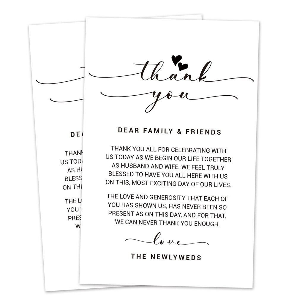 50 Thank You Placecards for Wedding, Wedding Thank You Place Setting Cards for Table Reception, Dinner Plates, Wedding Reception Thank You Cards, Heart Script,4 x 6 inch.
