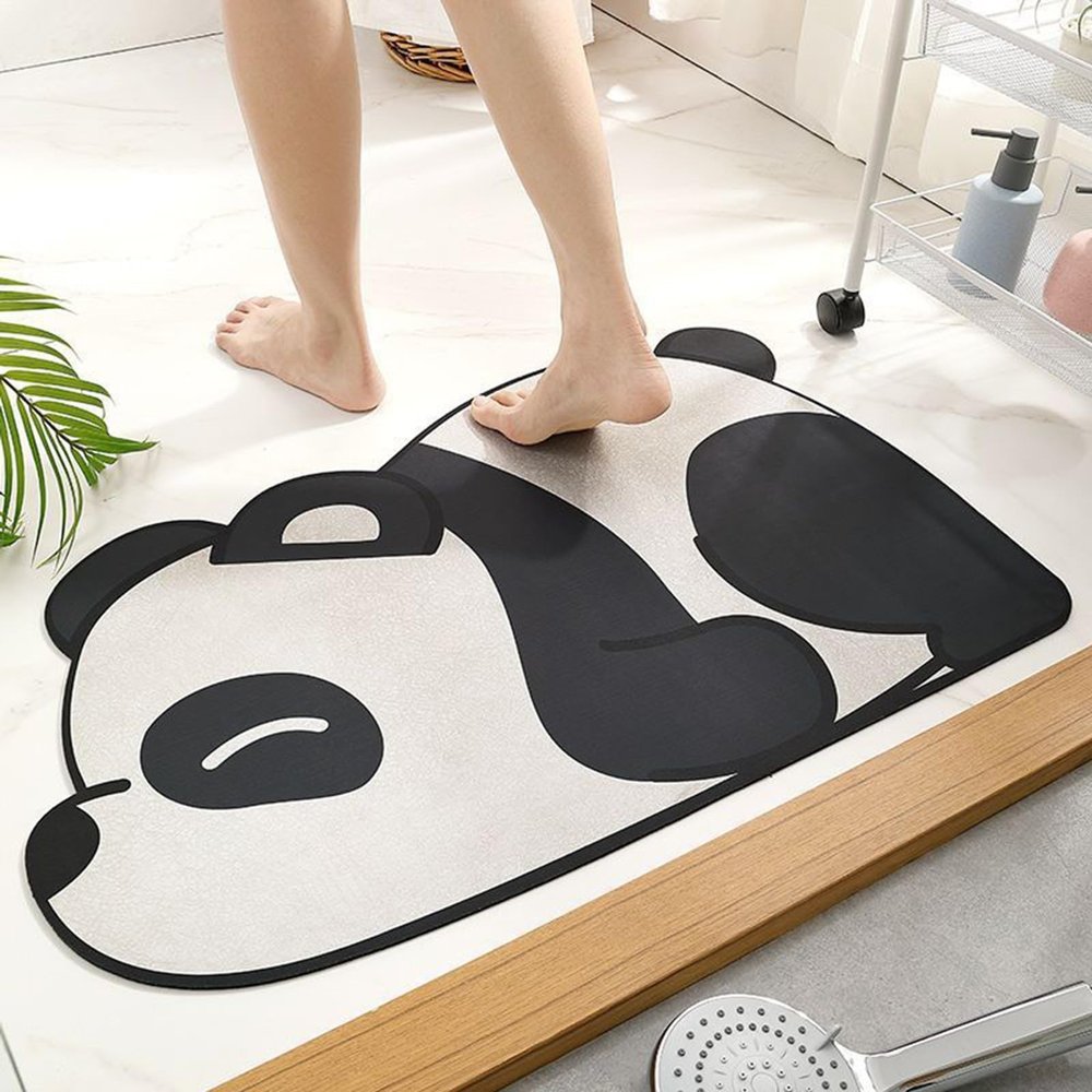 CHDGSJ Stone Bath Mat Diatomaceous Earth Shower Mat Extra Large Soft Non-Slip Quick Drying Shower Mat for Elderly and Children, Ultra Thin Mat for Kitchen, Bathroom, Doorway(Panda,40 * 60cm)
