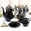 DUJUST 22 pcs Porcelain Tea Set for 6, Luxury British Style Tea/Coffee Cup Set with Golden Trim, Beautiful Tea Set for Women, Tea Party Set, Gift Package (Including a Stand) - Black view 1