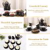 DUJUST 22 pcs Porcelain Tea Set for 6, Luxury British Style Tea/Coffee Cup Set with Golden Trim, Beautiful Tea Set for Women, Tea Party Set, Gift Package (Including a Stand) - Black view 3
