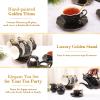 DUJUST 22 pcs Porcelain Tea Set for 6, Luxury British Style Tea/Coffee Cup Set with Golden Trim, Beautiful Tea Set for Women, Tea Party Set, Gift Package (Including a Stand) - Black view 4