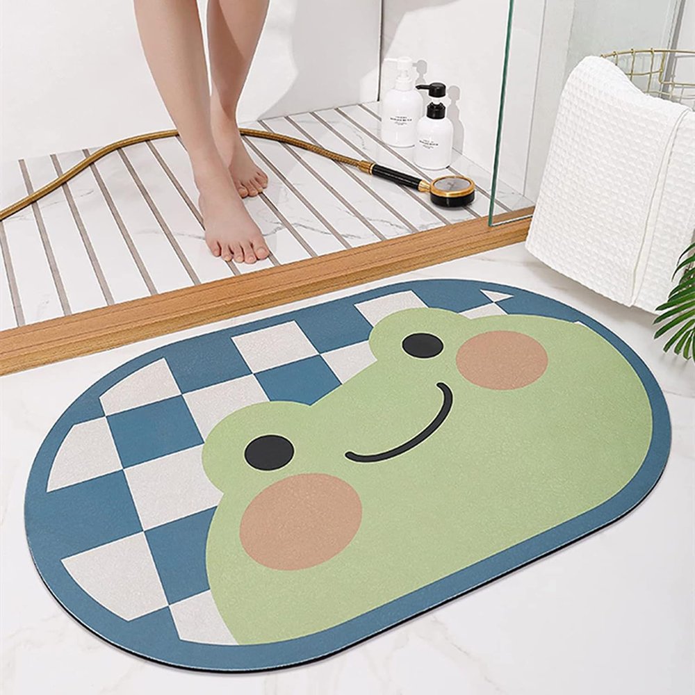 CHDGSJ Stone Bath Mat Diatomaceous Earth Shower Mat Extra Large Soft Non-Slip Quick Drying Shower Mat for Elderly and Children, Ultra Thin Mat for Kitchen, Bathroom, Doorway(Frog,80 * 120cm)
