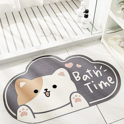 CHDGSJ Stone Bath Mat Diatomaceous Earth Shower Mat Extra Large Soft Non-Slip Quick Drying Shower Mat for Elderly and Children, Ultra Thin Mat for Kitchen, Bathroom, Doorway(Cat A,40 * 60cm)