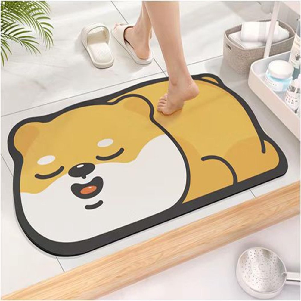 CHDGSJ Stone Bath Mat Diatomaceous Earth Shower Mat Extra Large Soft Non-Slip Quick Drying Shower Mat for Elderly and Children, Ultra Thin Mat for Kitchen, Bathroom, Doorway(Dog B,40 * 60cm)