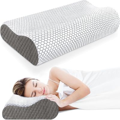 CloudBliss Memory Foam Pillow, Ergonomic Neck Contour Cervical Pillow for Back and Shoulder Pain, Orthopedic Pillow for Neck Pain Relief, for Sleeping Side, Back, Stomach Sleepers - Grey, Standard