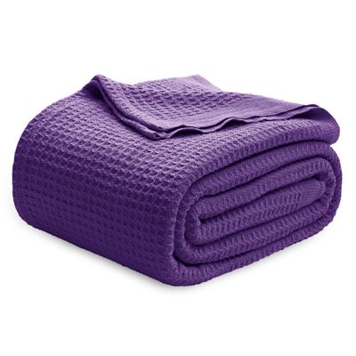 Bedsure Gentlesoft 100% Cotton Blanket Queen Size for Bed - Breathable and Soft, Thick Cozy Waffle Weave Christmas Blanket Gift for Women, Purple, 90x90 Inches