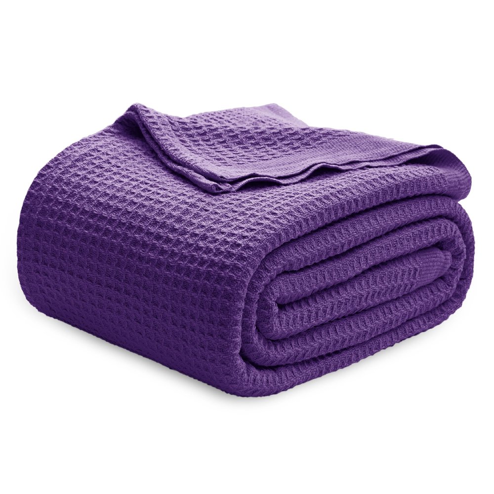 Bedsure Gentlesoft 100% Cotton Blanket Queen Size for Bed - Breathable and Soft, Thick Cozy Waffle Weave Christmas Blanket Gift for Women, Purple, 90x90 Inches