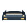 CITYLIGHT Full Size Car Beds for Boys, Race Car-Shaped Full Bed Frame with Wheels and Storage, Wooden Kids Car Full Bed for Boys with Slat Support for Child's Bedroom,Dark Blue+Yellow view 4