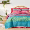 Tititada 3 Pieces Colorful Bohemian Quilt Set King Size, Boho Striped Pink n Teal Printed Bedding Bedspread Coverlet Set for Summer, Soft Lightweight Microfiber Quilt with 2 Shams (102x88 inces) view 2