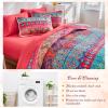 Tititada 3 Pieces Colorful Bohemian Quilt Set King Size, Boho Striped Pink n Teal Printed Bedding Bedspread Coverlet Set for Summer, Soft Lightweight Microfiber Quilt with 2 Shams (102x88 inces) view 4
