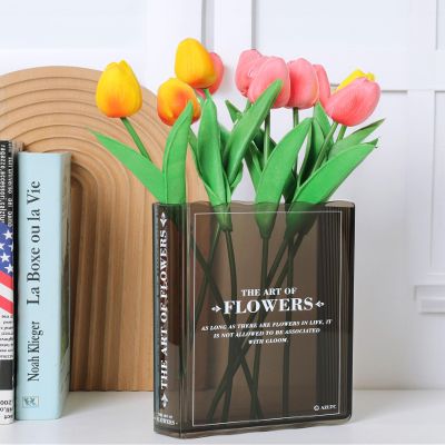 Book-Shaped Flower Vase, Cute Bookshelf Decor, Unique Black Vase for Home Decor & Cultural Flavor Acrylic Flowers Vases for Bedroom & Home Office Decor, A Book About Flowers (Black)