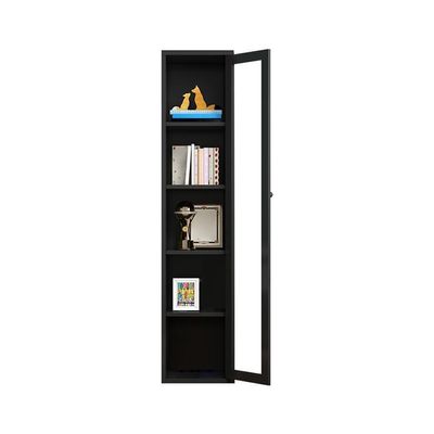 KWOKING Closed Metal Bookshelf Living Room Standard Bookcase Cream Color Wrought Iron Bookcase Bedroom Locker Dust-Proof Floor-to-Ceiling Glass Door Display Cabinet Black 15.7" L x 13.8" W x 70.9" H