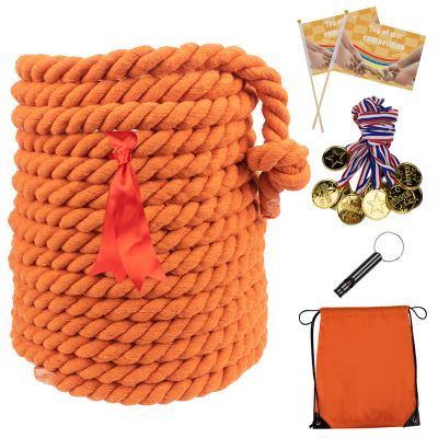40FT Tug of War Rope,Tug a War Rope,Tug of War Rope Adult with Cotton Rope,10 Medals,2 Flags,Whistle,Ribbon and Storage Bag,Orange ,Field Day Games,Outdoor Games,Family Reunion and Team Building Games