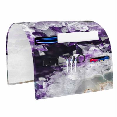LBCASA Sofa Armrest Organizer Bedside Caddy, Purple Agate Non Slip Couch Remote Control Holder for Recliner, Ombre Marble Texture Modern Abstract Art Arm Chair Caddy with Pocket for Phone, 13''x35''