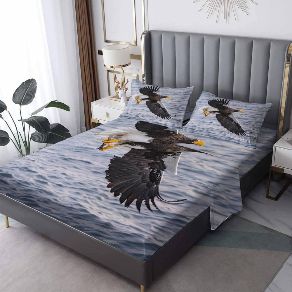 Eagle Sheets Twin XL Size, Bird Animal Bed Sheets, Patterned Bedding Sheets & Pillowcases 3 Piece Set - Soft Microfiber Deep Pocket Fitted Sheet & Flat Sheet & Pillow Case K2-&-139