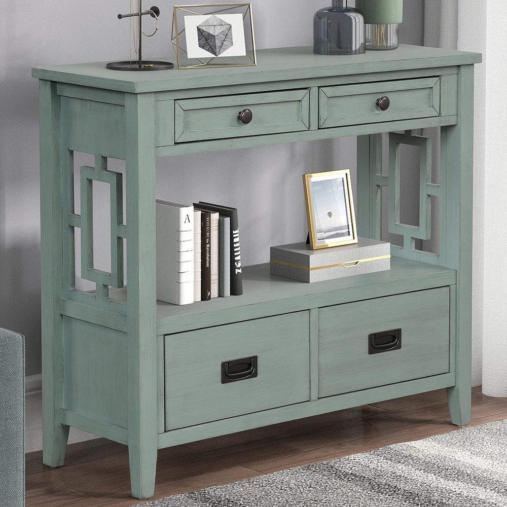 ATGHYURT Console Table,Entry Storage Rustic Sofa Side Table, Sideboard Buffet Cabinet with 4 Drawers & 1 Storage Shelf, Accent Cabine for Living Room, Entryway, Hallway Foyer