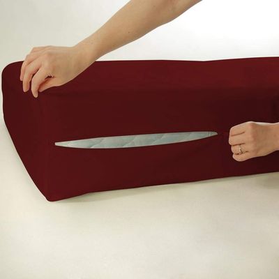ComfyRight Cot Size Mattress Cover 1000 TC, Zips Around The Mattress Fitted Sheet 10 Inch Deep Pockets/Burgundy
