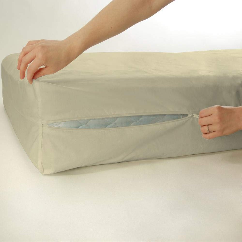 ComfyRight Cot Size Mattress Cover 1000 TC, Zips Around The Mattress Fitted Sheet 10 Inch Deep Pockets/Ivory