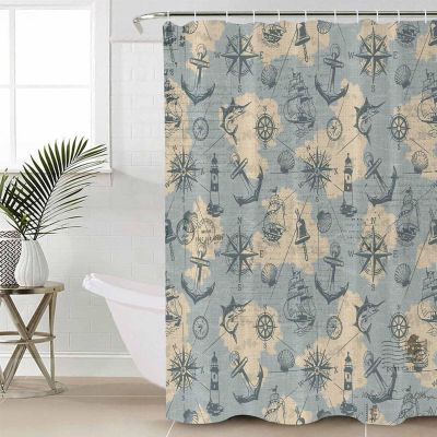 TocaHome Waterproof Shower Curtain Set for Bathroom with Hooks, Vintage Sailing Lighthouse Fish Polyester Fabric Shower Curtains Sets Machine Washable Bath Curtain 72"x72"