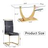 HAIZAO 63 inch Glass Dining Table Set for 6, Tempered Glass Tabletop with Golden U-Shaped Plated Metal Bracket, PU Faux Leather Chairs with Golden Metal Legs, for Dining Room, Black view 4