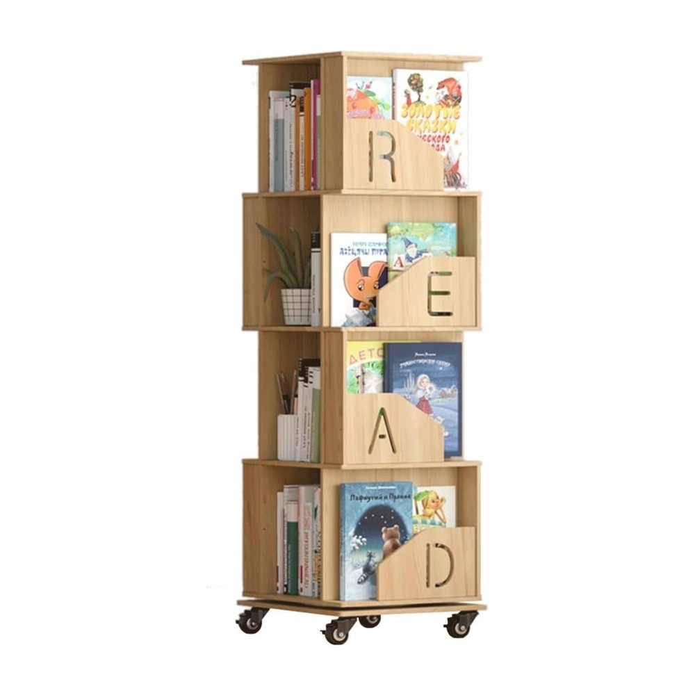 360 Rotating Bookshelf Floor Standing Bookshelf Adult Kids Rack Bookcase Stylish and Beautiful Bookcase Space Saving