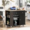 Kitchen Island with Power Outlet,Drop Leaf and Rubber Wood,Open Storage and Wine Rack,5 Wheels and Adjustable Shelves,for Home Dining Room (Black@Power Outlet) view 1