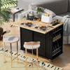 Kitchen Island with Power Outlet,Drop Leaf and Rubber Wood,Open Storage and Wine Rack,5 Wheels and Adjustable Shelves,for Home Dining Room (Black@Power Outlet) view 2
