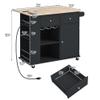 Kitchen Island with Power Outlet,Drop Leaf and Rubber Wood,Open Storage and Wine Rack,5 Wheels and Adjustable Shelves,for Home Dining Room (Black@Power Outlet) view 3